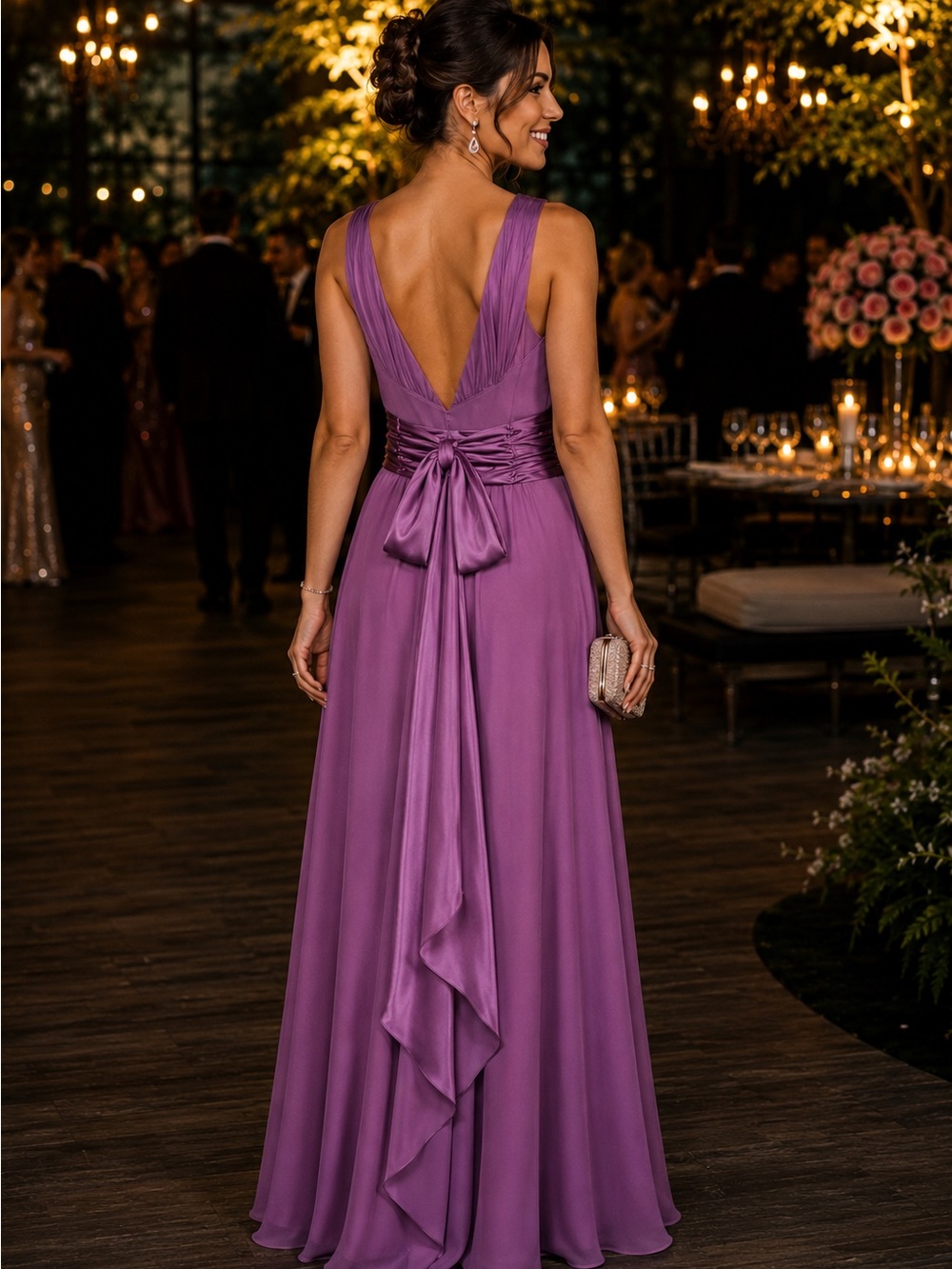 David’s Bridal Lilac Chiffon Formal Gown Draped Back Tie Dress 18 - Picture 3 of 13